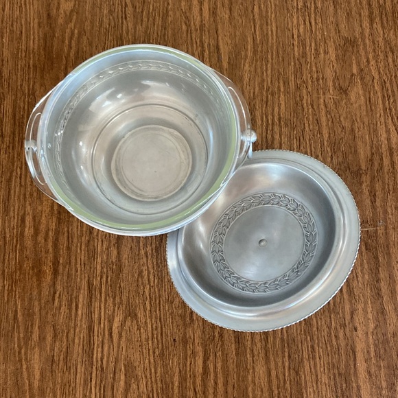 Mid Century Modern Covered Aluminum Pyrex Glass Bowl - Picture 2 of 6